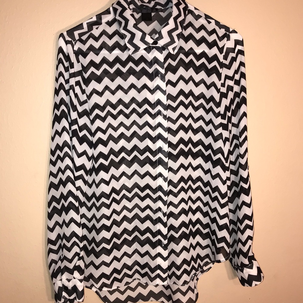 Chevron black and white see through shirt
